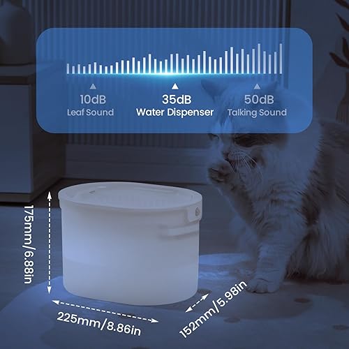 Miniatura 4 de Fuente de agua para gatos con capacidad de 77.8 onzas2.3 L para beber, inalámbrica, silenciosa, múltiples mascotas