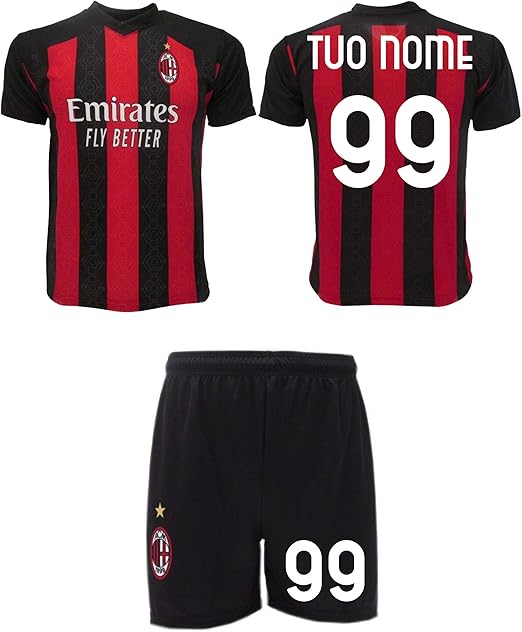 Completo Milan 2021 Personalizzato Ufficiale 2020-2021 Tuo Nome e Numero  Maglia + Pantaloncini (2 Anni) : Abbigliamento