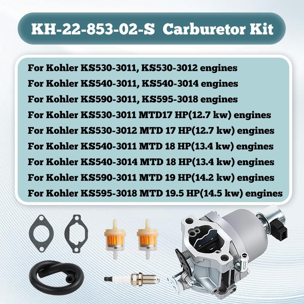 22-853-02-S Carburetor Replacement for Kohler MTD KS540-3011 KS530-3012 KS540-3011 KS540-3014 KS590-3011 KS595-3018 carb, Replace 2285302S KH-22-853-02-S