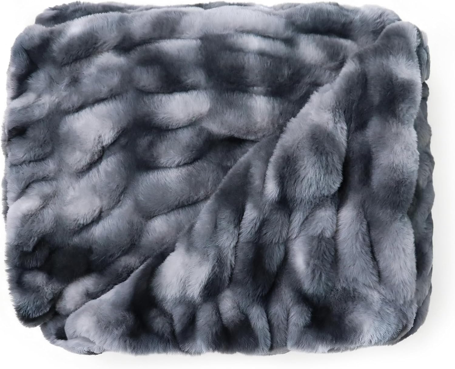 IFNOW Double Sided Ruched Faux Rabbit Fur Throw Blanket for Couch, Ultra Soft Fluffy Mink Blanket, Plush Cozy Home Decor Throw Gifts for Women & Men, 50"x60", TieDyeDarkGrey