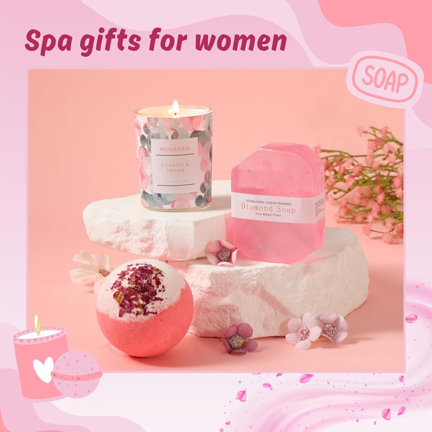 Happy Birthday Gifts for Women, 9pc Get Well Baskets, Pink Self Care Package Relaxing Spa Bath Thinking of You Gift Set for Gf Sister Friend Nurse Daughter Teacher Mother Christmas - Image 6