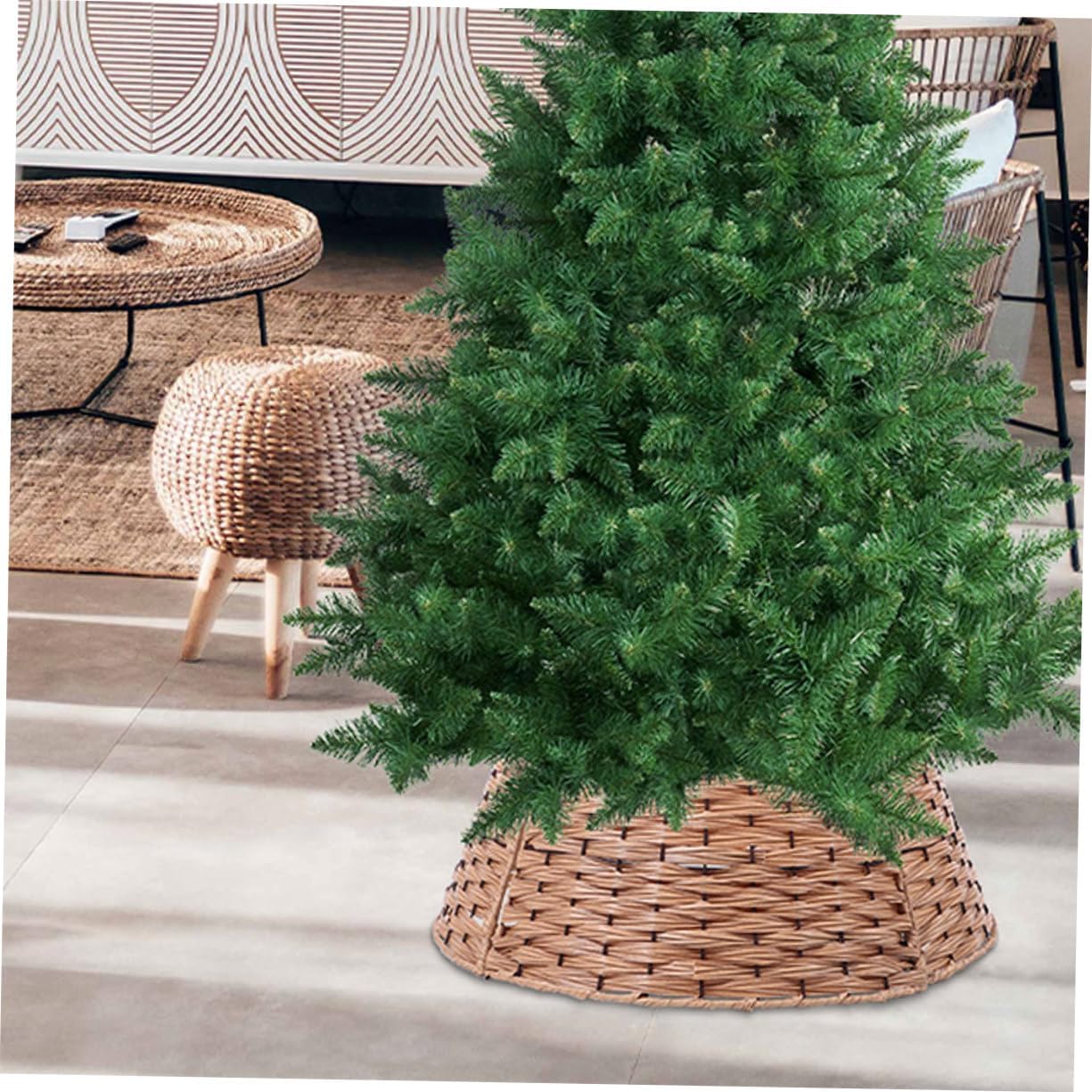 Handwoven Christmas Tree Collar Rustic Base Cover for Farmhouse Decor Elegant Woven Design for Holiday Scene Christmas Tree Skirt Ornament