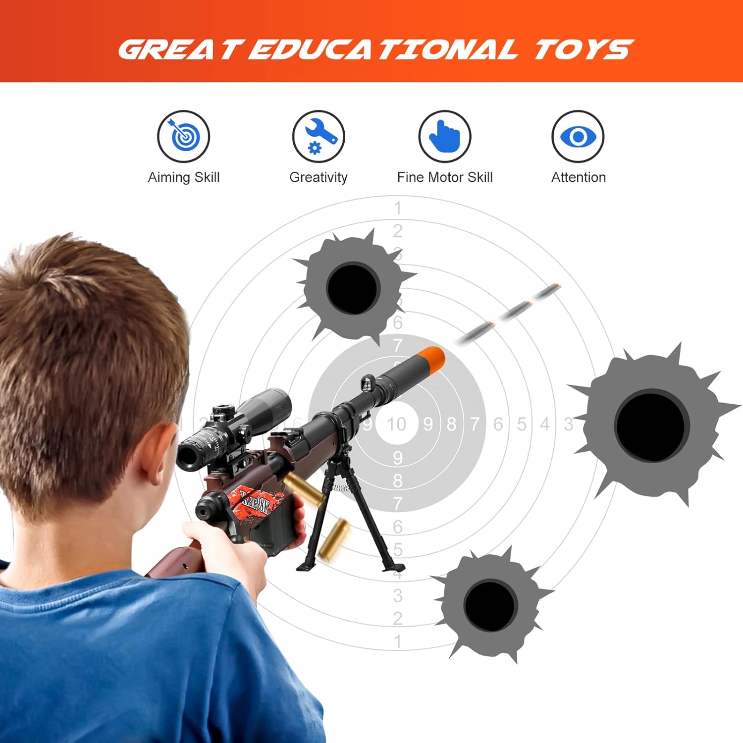 Toy Gun Dart Foam Pellet Blasters Shell ejecting Shotgun Cool Stuff Gifts for boy Age 8+ 9 10 11 12 Year Old Teen Adult Kid Shooting Game with Scope Soft Bullet Sniper Rifle (Brown) - Image 4