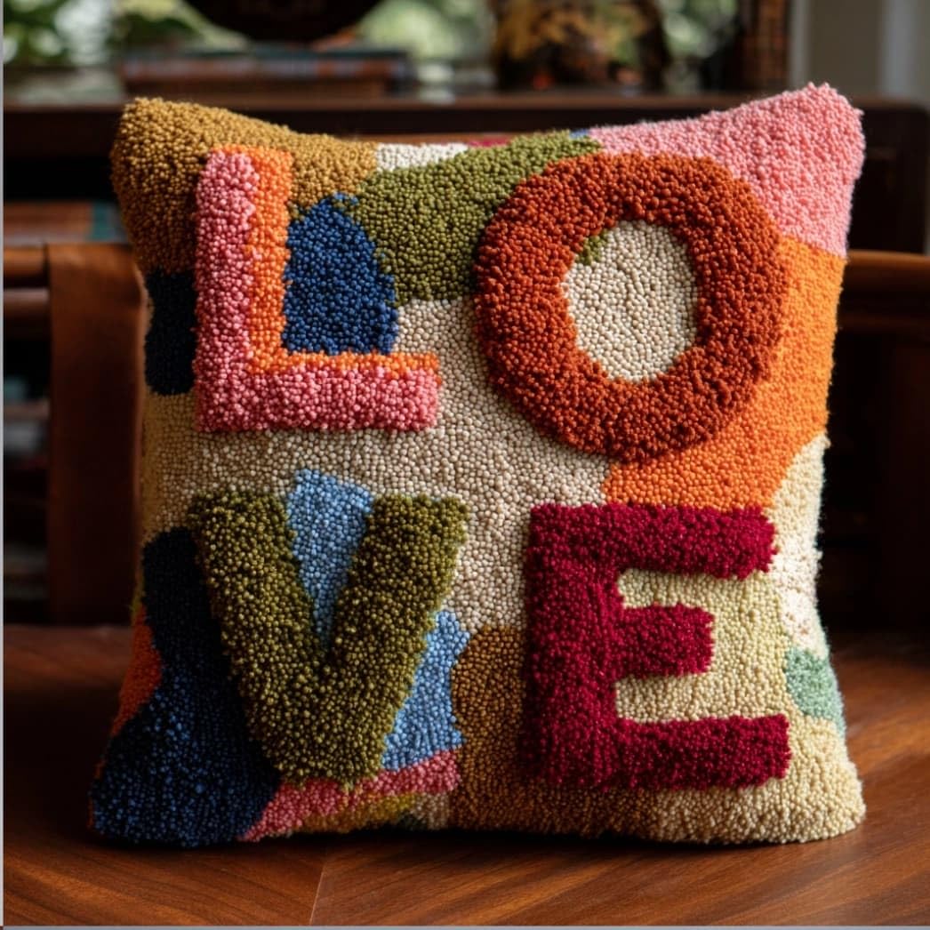 AxiangziK Latch Hook Cushion Kit,Love DIY Embroidery Pillow Cover 43X43Cm