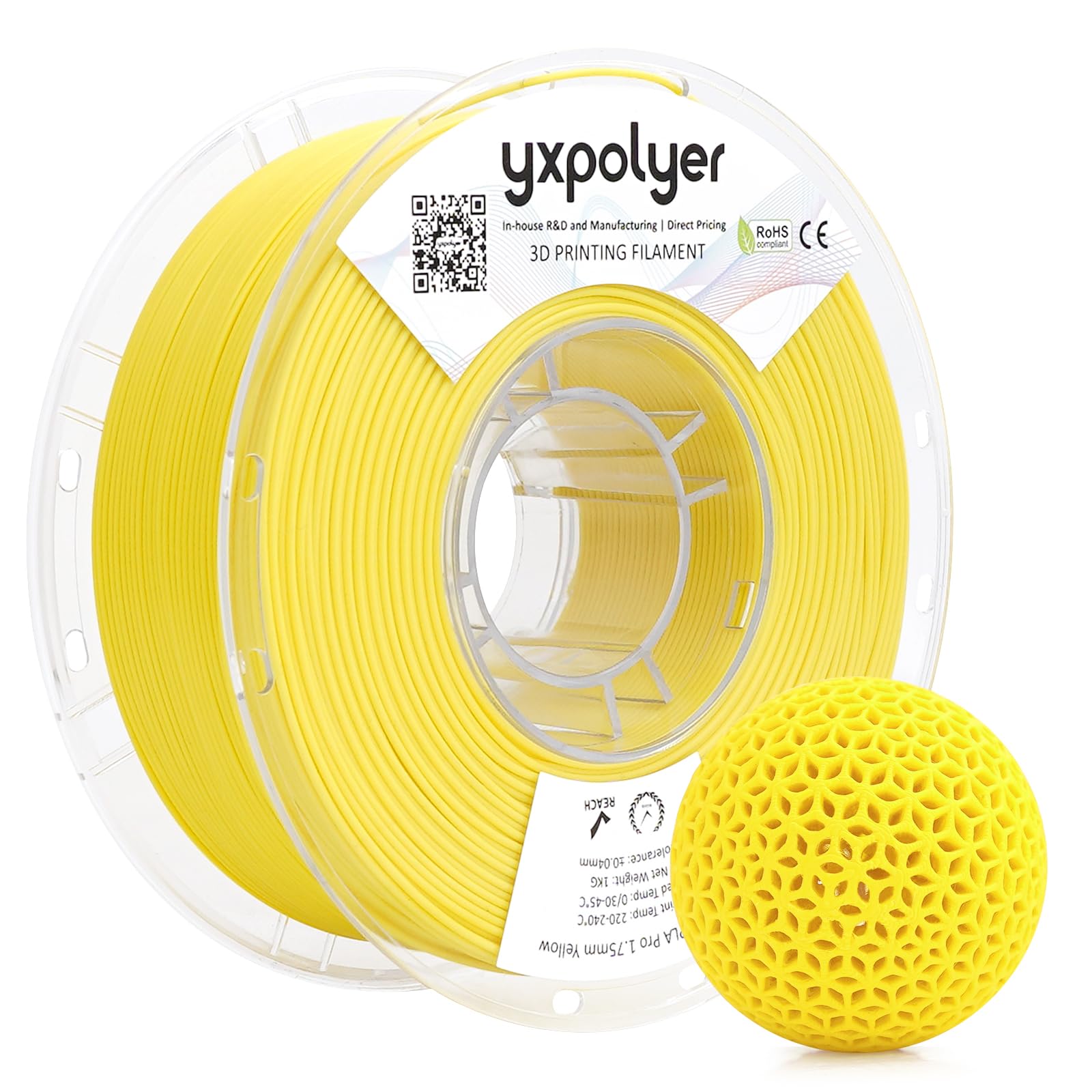 YXPOLYER Flexible PLA Food-Safe 92A Soft PLA 3D Printer Filament 1.75mm 1KG for Printing Dog Chew Toys and Highly Elastic Bouncy Airless Basketball