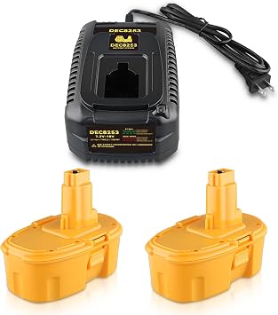 VANTTECH 2-Pack 4.8Ah DC9096 18V Ni-MH Battery Replacement for Dewalt 18V Battery and DC9310 Charger Compatible with DC9096 DC9098 DC9099 DE9038 DE9095 DE9096 DW9096 DW9098 Cordless Power Tool