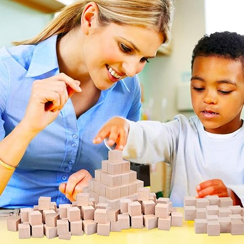 Miniatura 3 de Bloques de madera, paquete de 200 cubos cuadrados de madera para manualidades, bloques de madera, bloques de construcción, rompecabezas cuadrados en