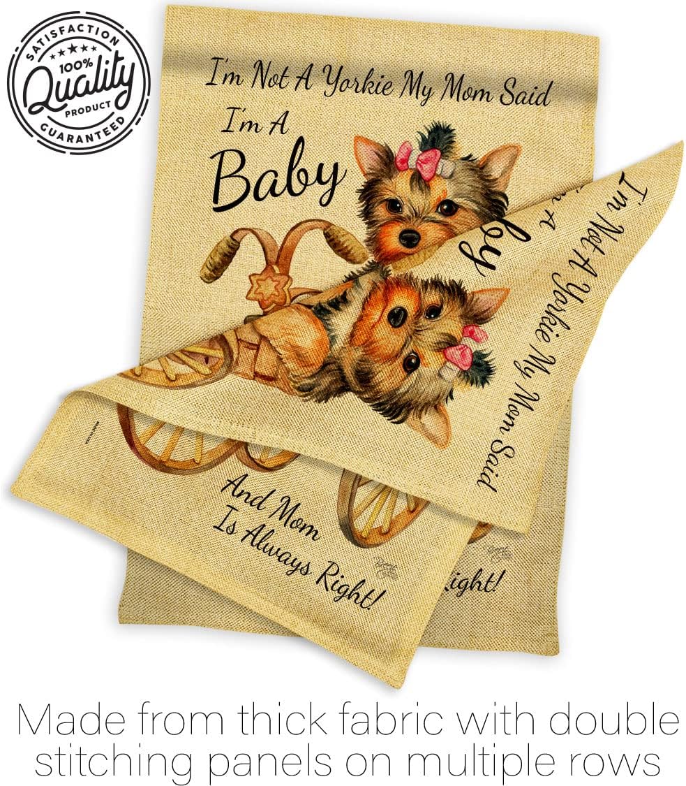 Breeze Decor Not Yarkie, I'm Baby Burlap House Flag Pack Dog Puppy Spoiled Paw Canine Fur Pet Nature Farm Animal Creature Vintage Applique Banner Small Garden Yard Gift Double-Sided, Made in USA