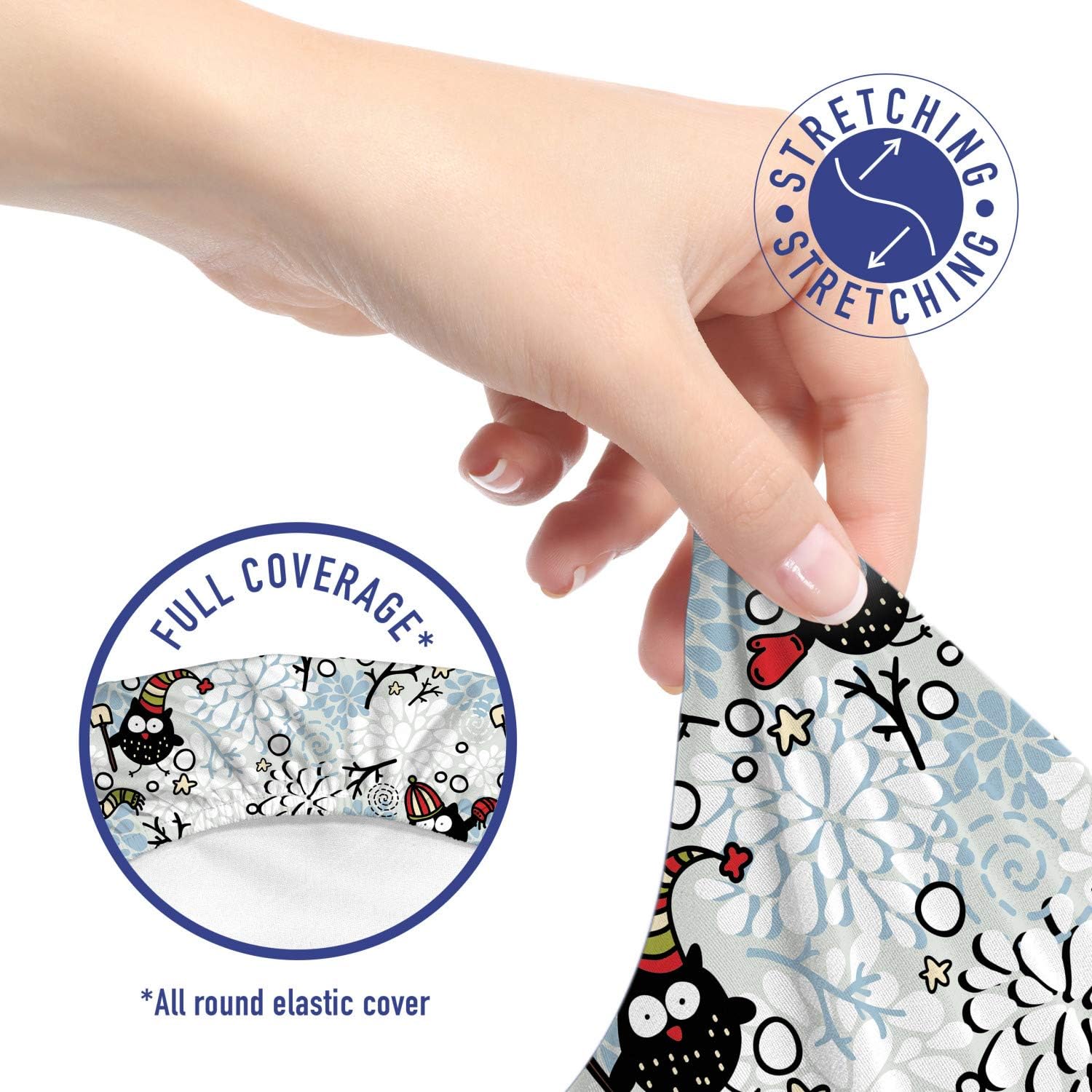 Ambesonne Owls Office Chair Slipcover, Wintertime Pattern with Characters and Snow Flowers Stars Doodle Style Xmas Theme, Protective Stretch Decorative Fabric Cover, White Sky Blue