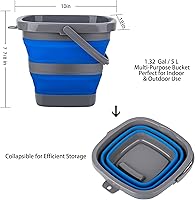 Vista 2 de Paquete de 2 cubos de plástico plegables con 1.32 galones (5L) cada uno, tina rectangular plegable para limpieza del hogar, recipiente de agua al