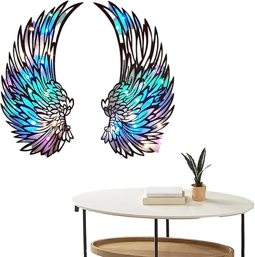 Miniatura 5 de VELLOW Adorno de alas de ángel, 1 par de decoración de alas de ángel de metal, alas de ángel, decoración de pared con luces LED, esculturas de