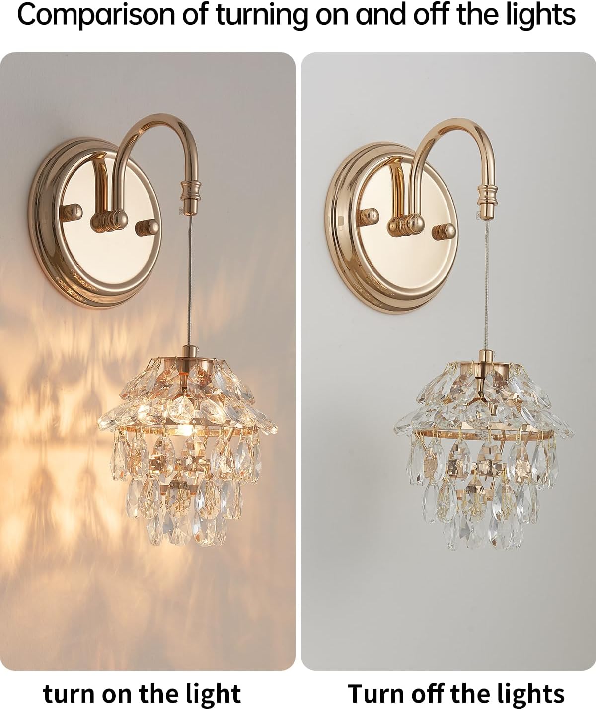 Hardwired Wall Sconces, Modern Luxury Crystal Wall Light Fixture, French Gold Electroplated Wall Mounted Lamp, Classic G9 Bulb Walls Lighting for Bedroom, Living Room, Hallway, Bathroom【Bulb Included】