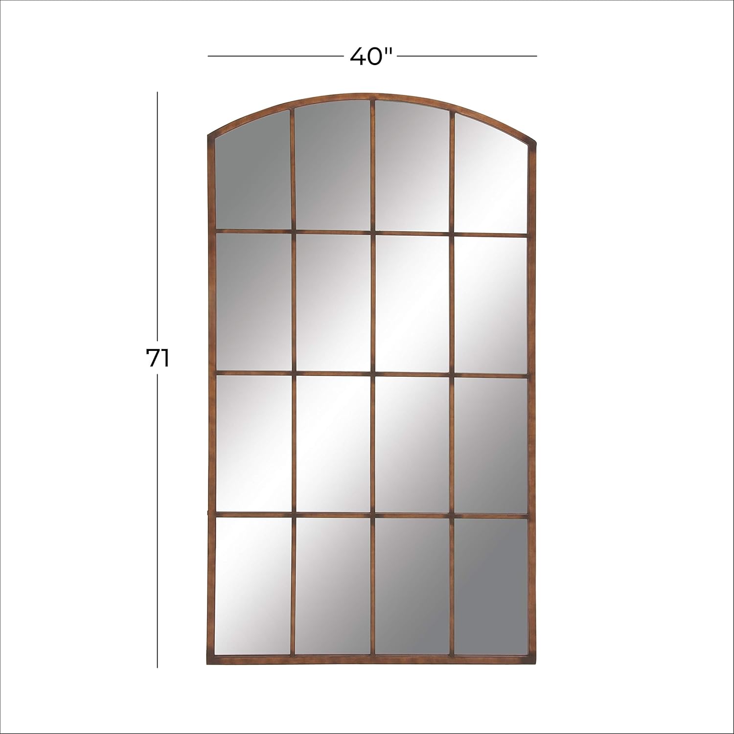 Deco 79 Metal Room Wall Mirror Window Pane Inspired Entryway Mirror with Arched Top, Wall Mounted Mirror 39" x 1" x 71", Copper