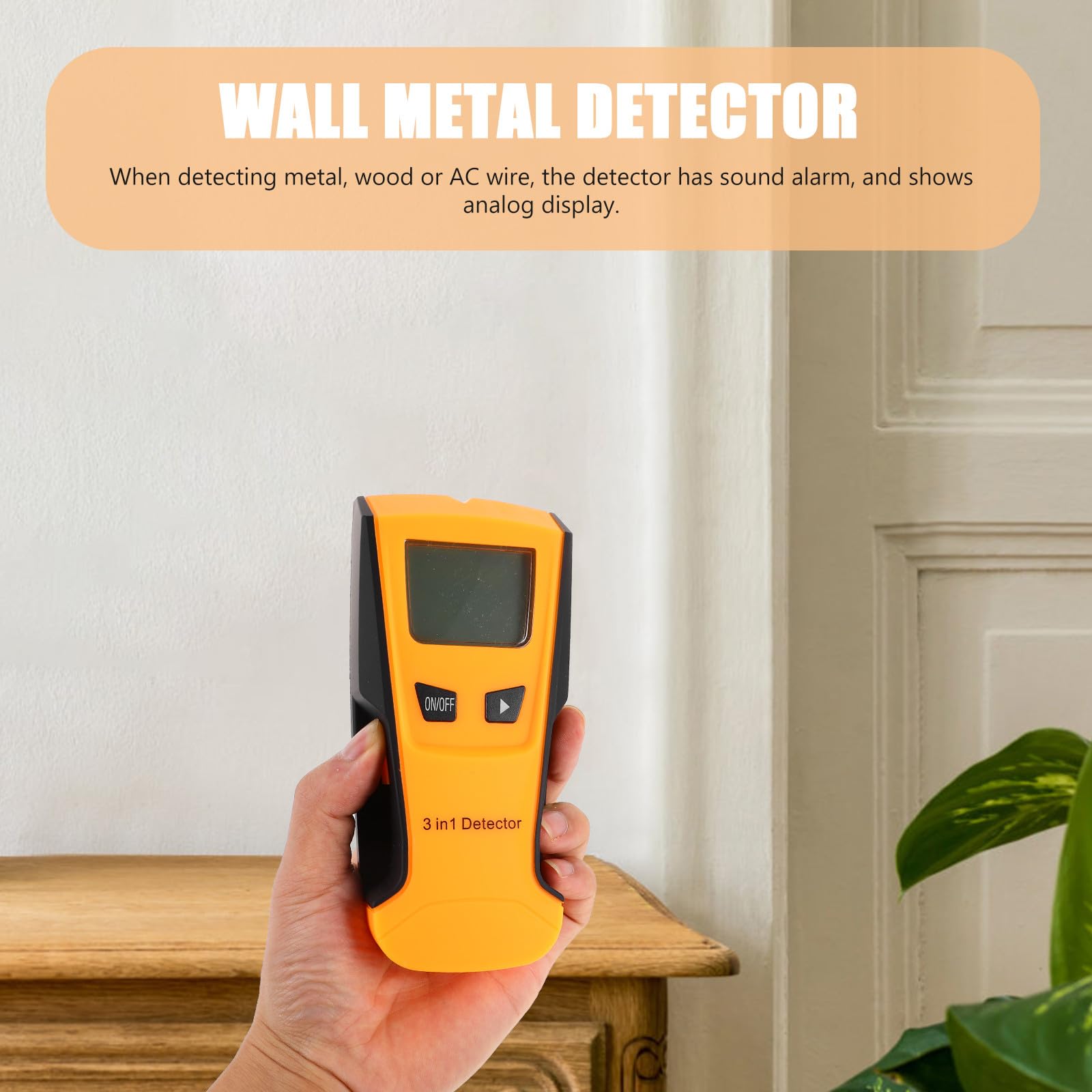 3-in-1 Wanddetektor, Wandmetalldetektor mit Analoganzeige, Orange | Kunststoffgehäuse, Erkennt Metallobjekte und Nägel, Unterstützt Holz und Leitungsortung