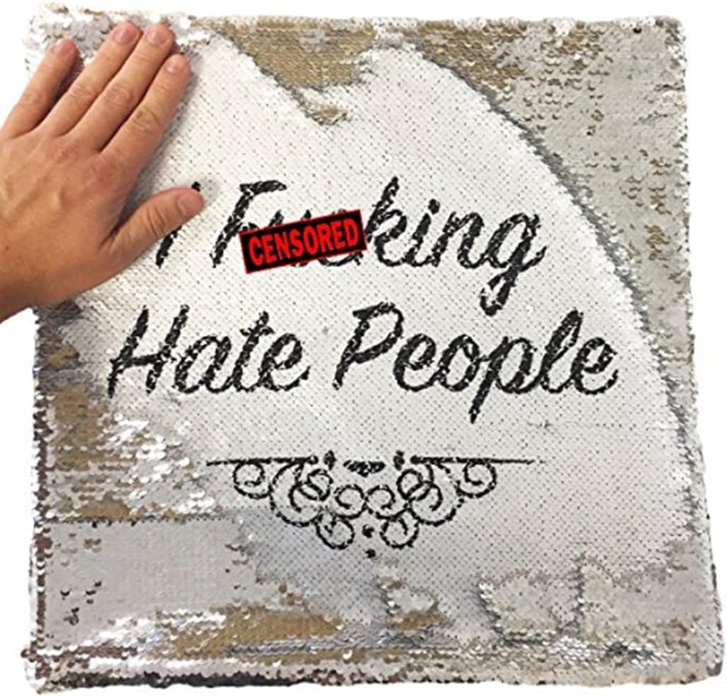i hate everyone sequin pillow