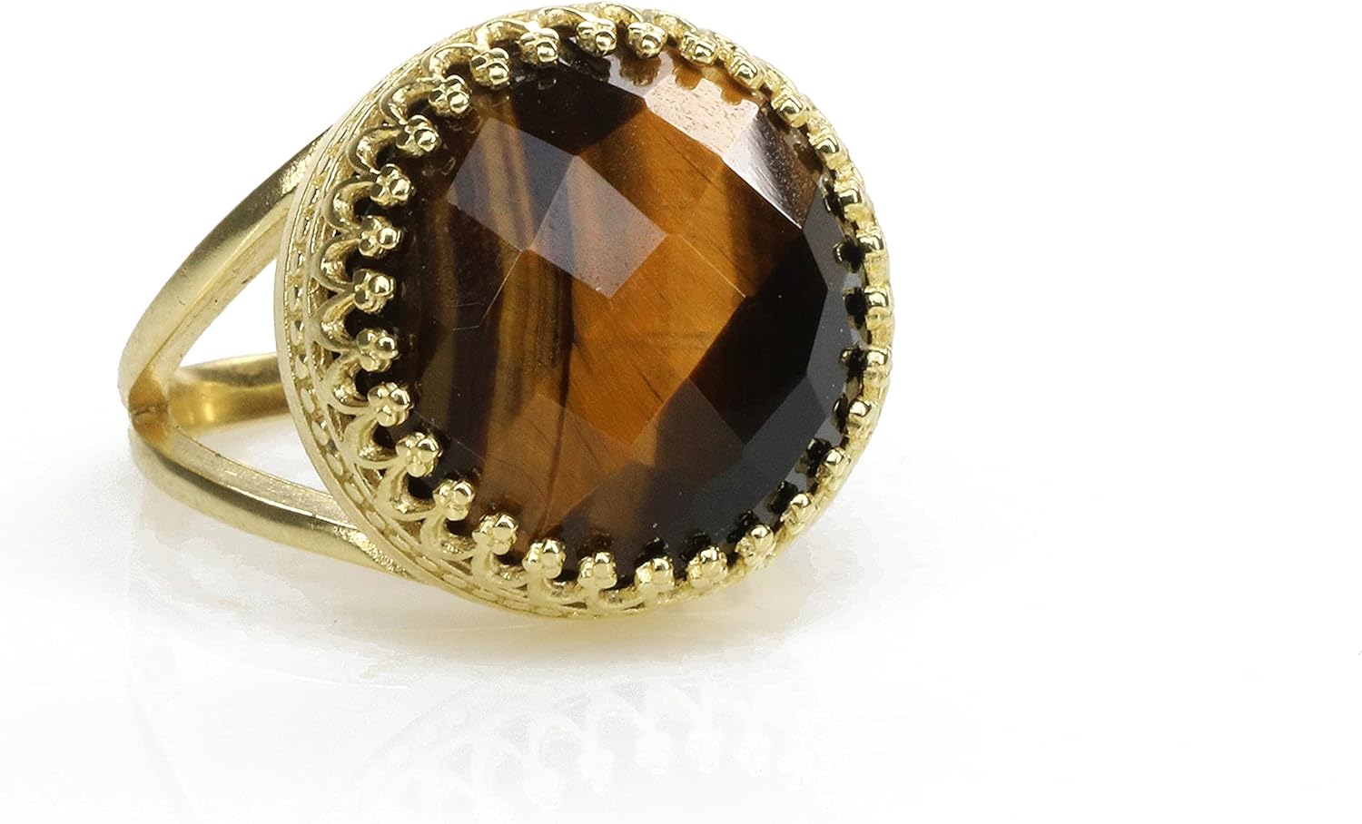 14k Gold Intricate Tiger Eye Ring - Artisan Brown Rings - Parties, Engagement, Wedding, Anniversary, Birthday Presents for Women - Customizable Fashion Jewelry Ring