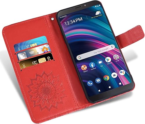 Miniatura 2 de Asuwish Funda para teléfono BLU View 3 B140DL con protector de pantalla de vidrio templado y piel de girasol, delgada, soporte para tarjetas,
