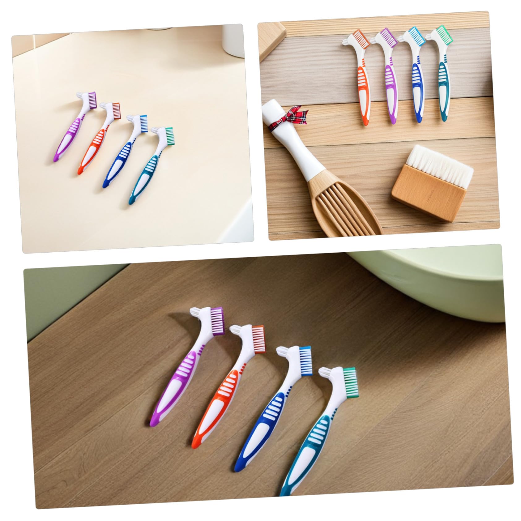 Yardenfun 12 Pezzi Spazzola per Pulizia Denti Finti Doppia Faccia Setole Dure per Protesi e Apparecchi Dentali Manico Antiscivolo Leggero per Anziani e Igiene Completa