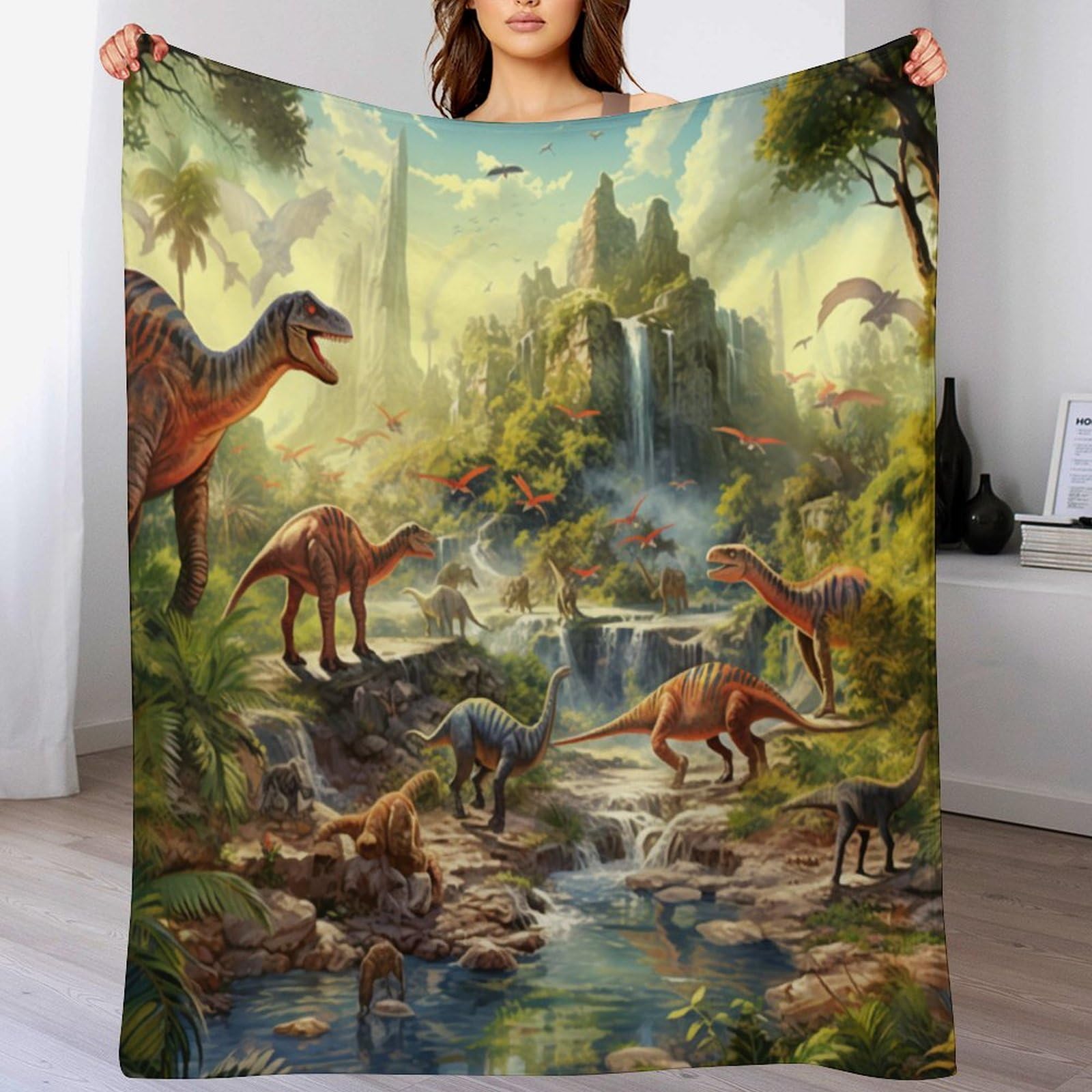 Couverture dinosaure douillette à offrir en cadeau d'anniversaire pour chambre d'enfant