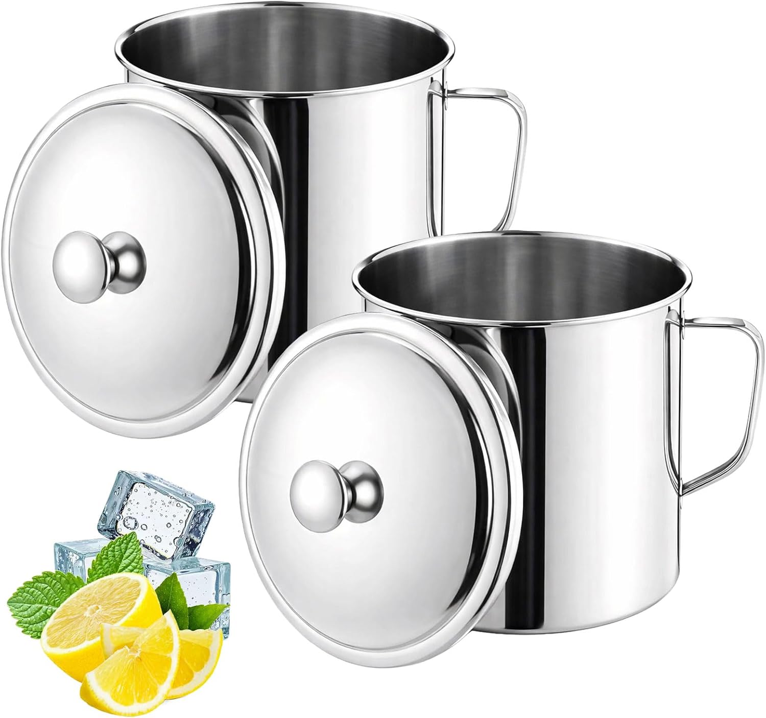 2 Pack 2.5 Liters/ 84 oz Stainless Steel Pitcher with Lid, Large Capacity Water Jug with Handle, Portable Cup Metal Mug for Milk Frothing, Tea, Coffee, Dishwasher Safe