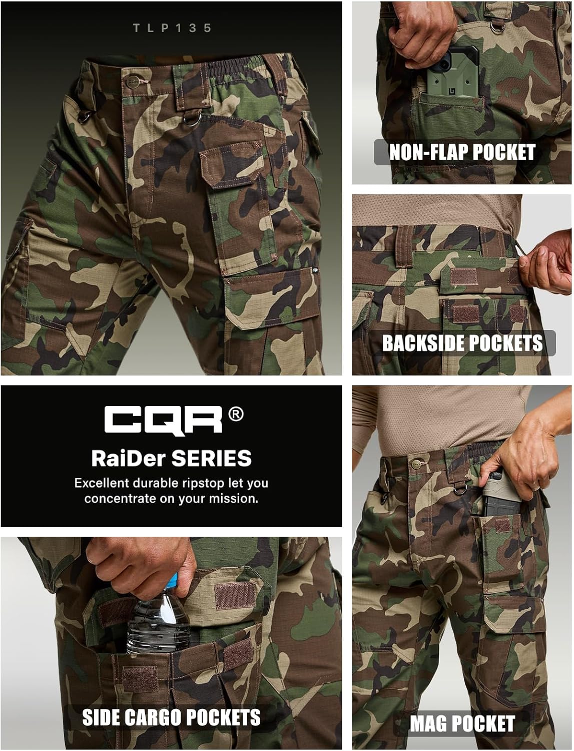 CQR Men's Tactical Pants, Water Resistant Ripstop Cargo Pants, Lightweight EDC Work Hiking Pants, Outdoor Apparel - Image 6