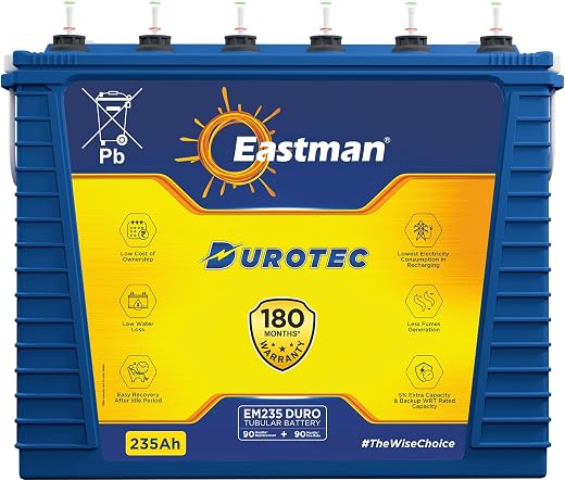 Eastman EM235Duro 235Ah DuroTec Tall Tubular Inverter Battery | Ultra Heavy Duty | 180-Month Warranty | Built for High Loa...