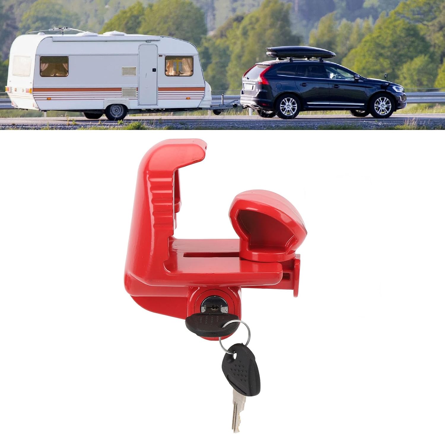 Trailer Hitch Lock with Keys, Heavy Duty Universal RV Coupler Lock for 1 7/8inch 2inch 2 5/16inch Couplers, Trailer Tongue Lock for Vehicle Tow Boat RV Truck (Red)