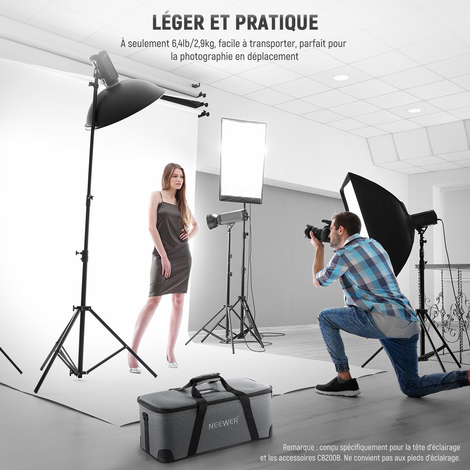 NEEWER Sac de Transport avec Bandoulière,Mousse Mobile Rembourrée pour Studio Light CB300B CB200B FS150B CB100C CB60B RGB CB60 MS60B MS60C MS150B Vision 4 ML300 Support de Trépied 52 cm, PB6