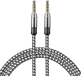 MECCANIXITY Aux Cable 3.5mm Male to Male Nylon Braided 5Ft 4 Pole Hi-Fi Stereo Sound Auxiliary Cord White for Earphones, Smart Phones, Home/Car Stereos, Speakers, Computers