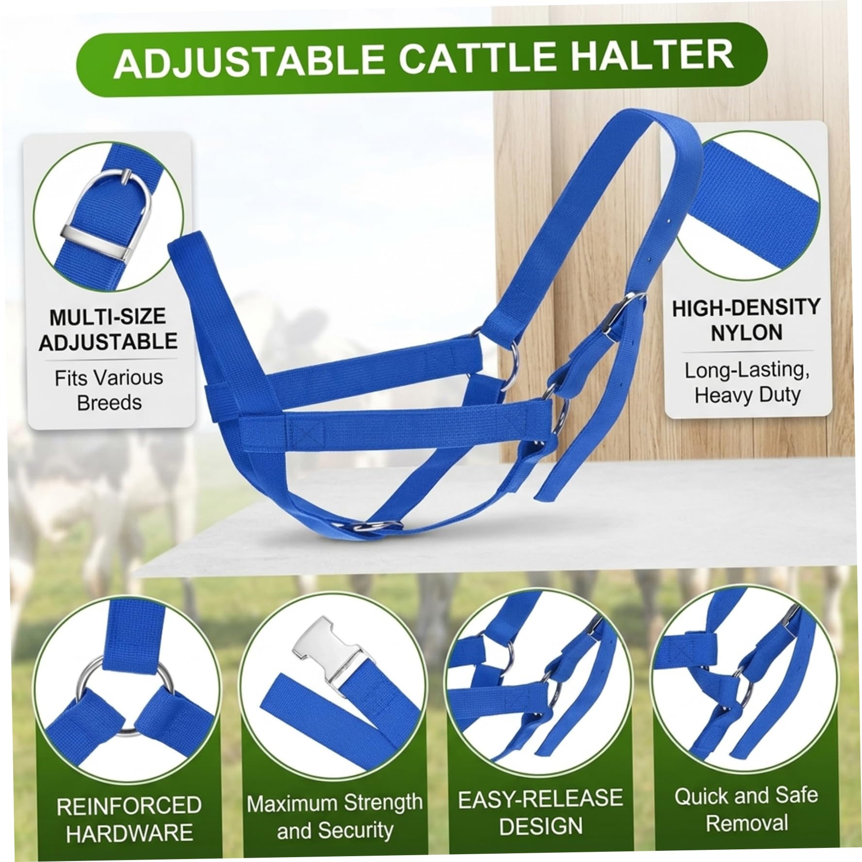 Capezze, 2 pezzi Capezza per mucche Capezza regolabile per polpacci con corda principale Cavezze per bovini in nylon resistente per cavallo/asino/capra/bovino