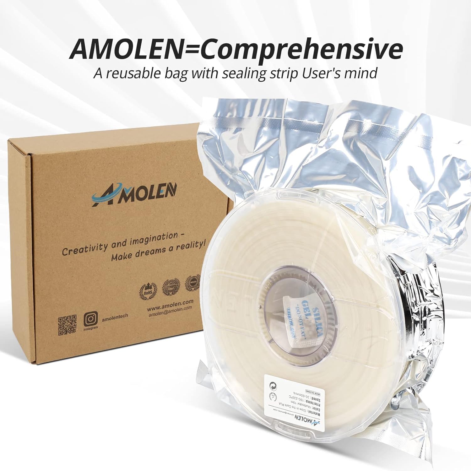 AMOLEN Rainbow PLA 3D Printer Filament, Glow in The Dark Multicolor, Blue/Green/Purple Rainbow, 10-Minute Color Shift, High Precision +/- 0.02mm, 1kg Spool for Smooth Printing