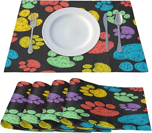 Miniatura 2 de Lovely Paw Prints Style Placemats Set of 4 Table Mats Washable Placemat Waterproof Place Mats for Party Home Dining Table Decor 18x12 in