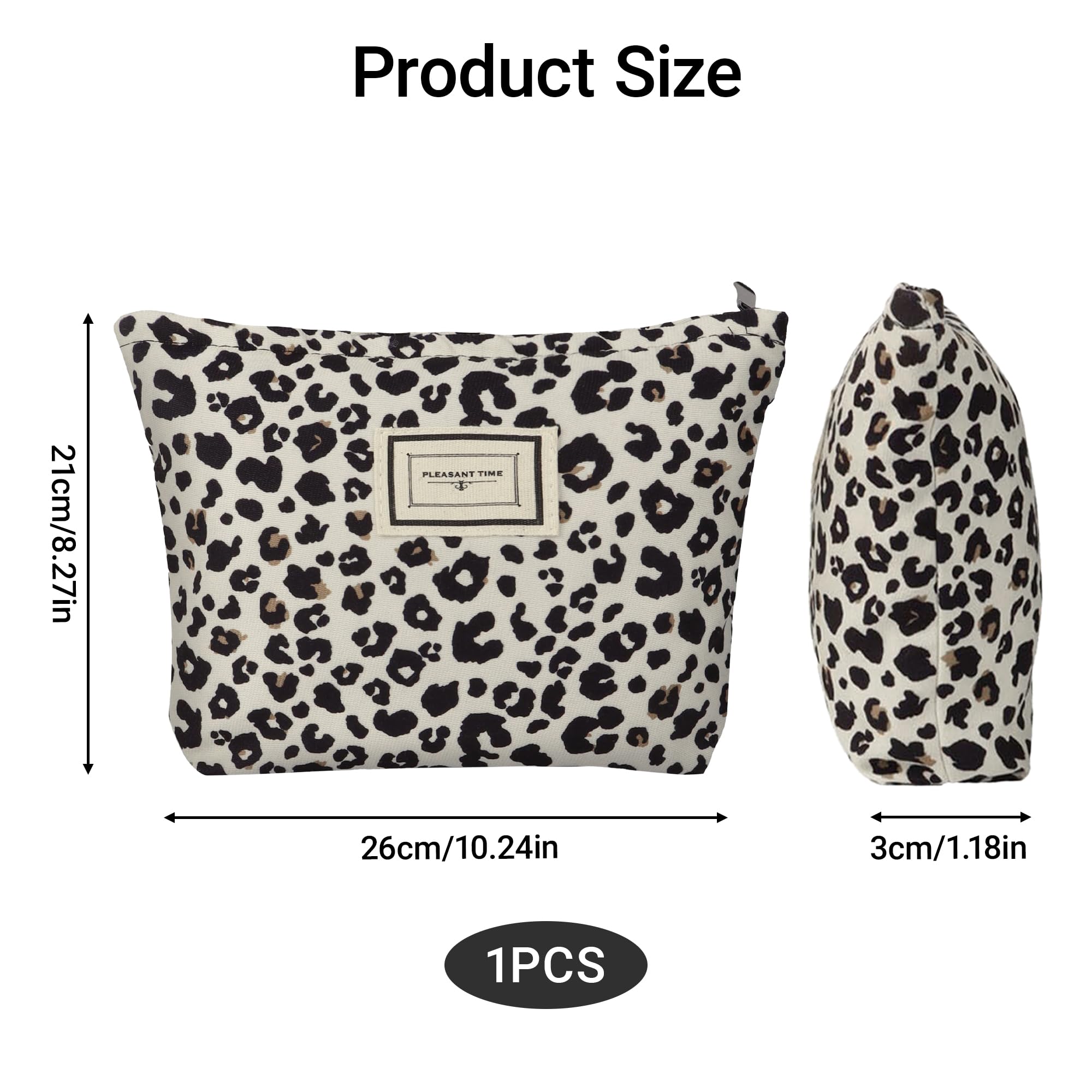 1Pc Leopard Print Makeup Bag Soft to Touch Canvas Cosmetic Pouch Easy to Carry Waterproof Travel Toiletry Organizer with Zipper for Women Girls 20x25cm - Image 2