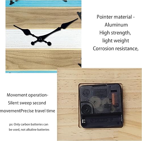 Miniatura 6 de Reloj de pared de madera maciza azul para sala de estar, estilo granja, reloj de pared redondo de 12 pulgadas, funciona con pilas, silencioso