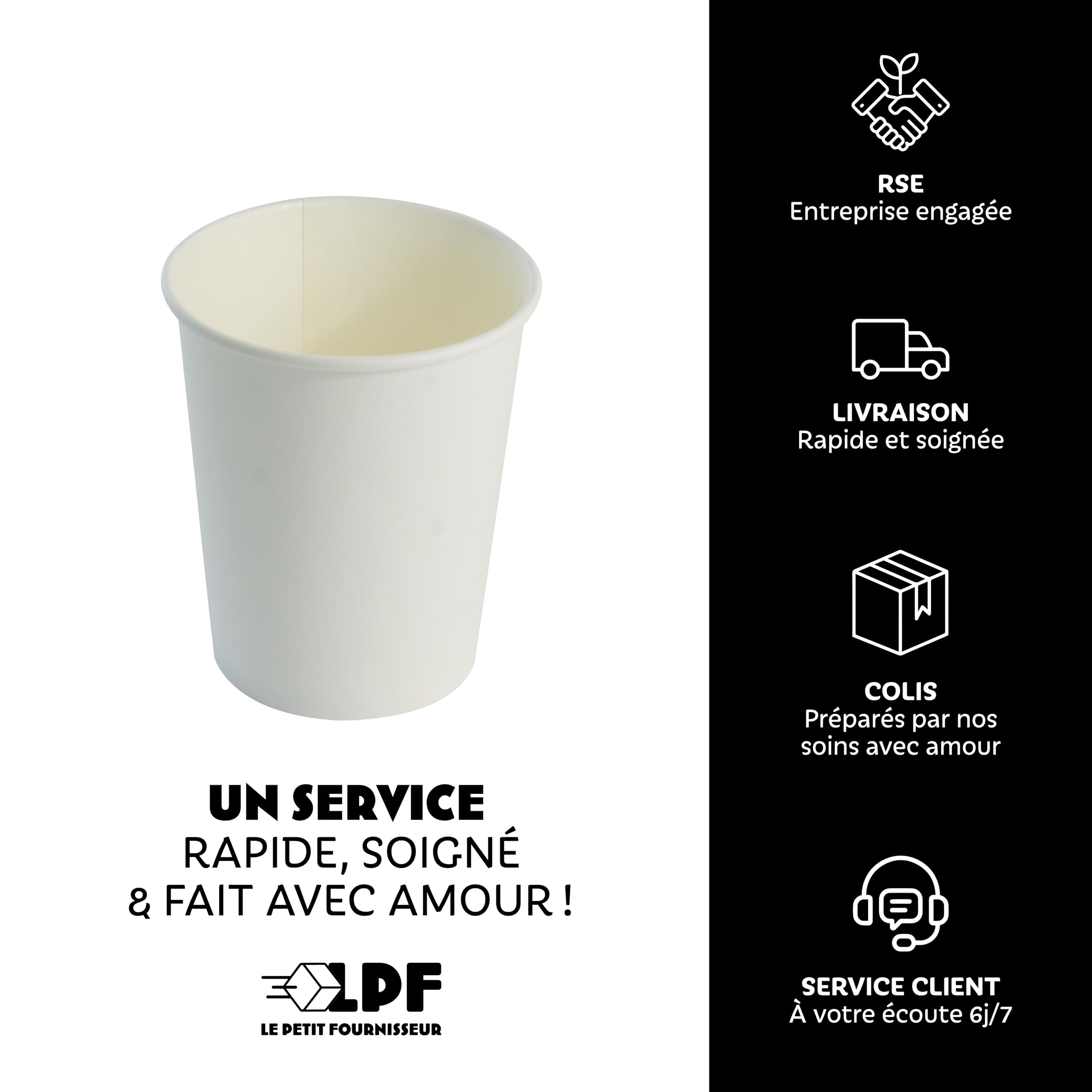 LPF LE PETIT FOURNISSEUR - 2000 Gobelets Carton Blanc 17cl - 100% Recyclable - Boissons Chaudes ou Froides