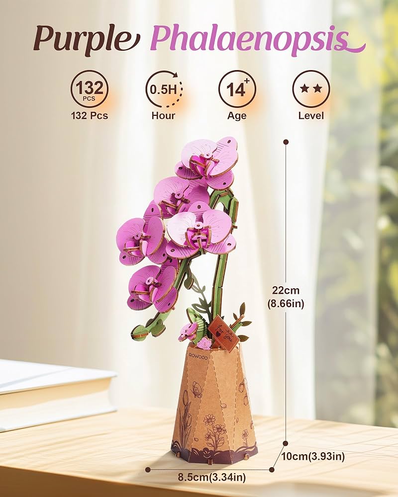 w.o.d.　F.L.O.W.E.R.S. Amazon.com: ROBOTIME Wooden Flower 3D Puzzle TW021 Lilac, Purple