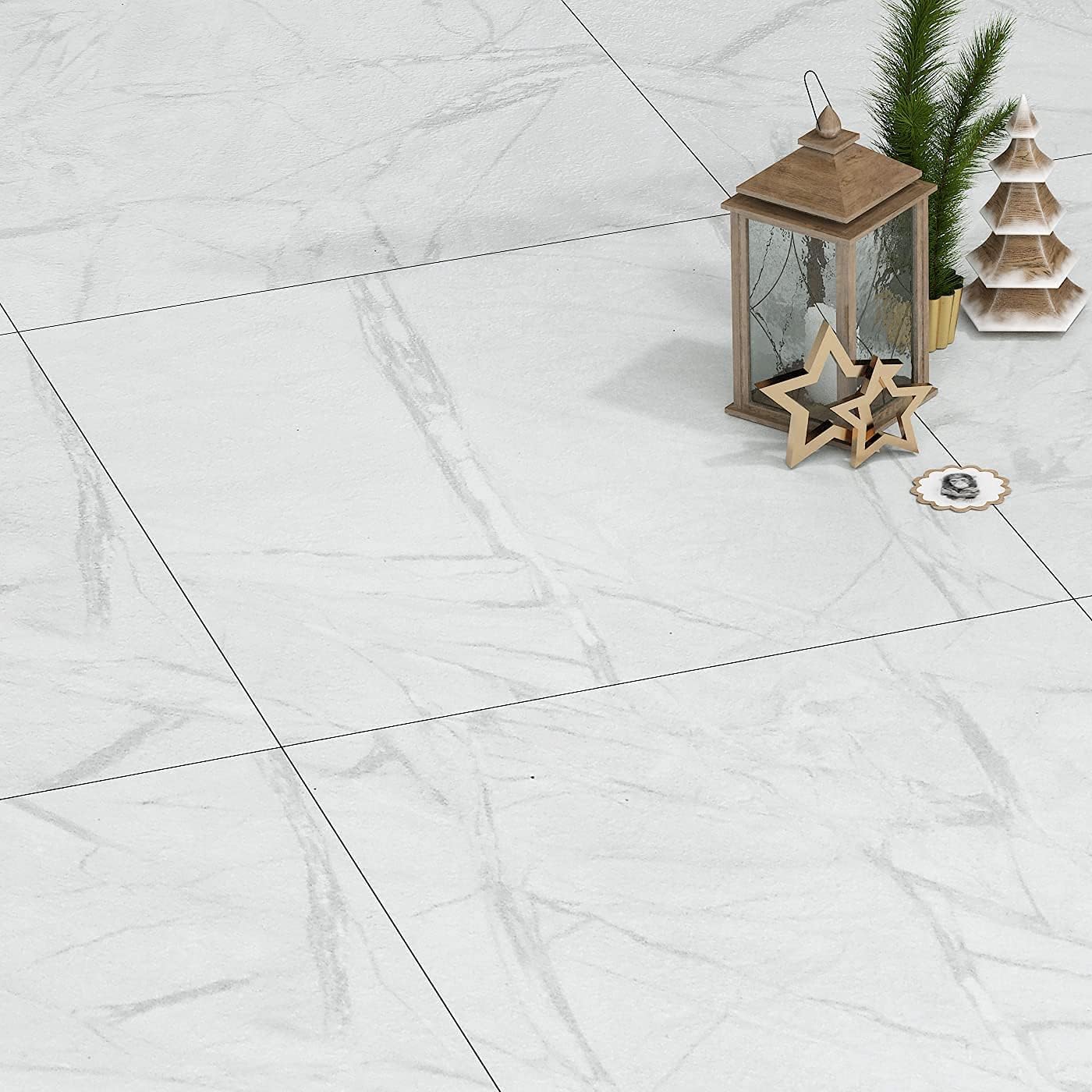 FunStick White Marble Peel and Stick Floor Tile for Bathroom 12 x 12