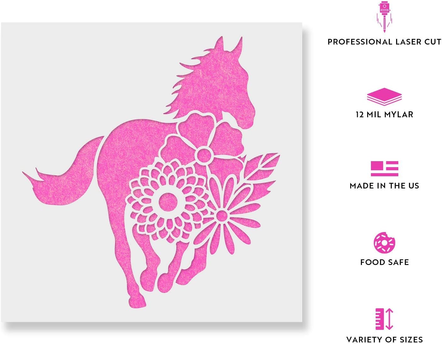Floral Horse Stencil - Floral Decorations, Floral Wall Decor, Floral Stencils for Painting, Large Floral Stencil, Floral Stencils