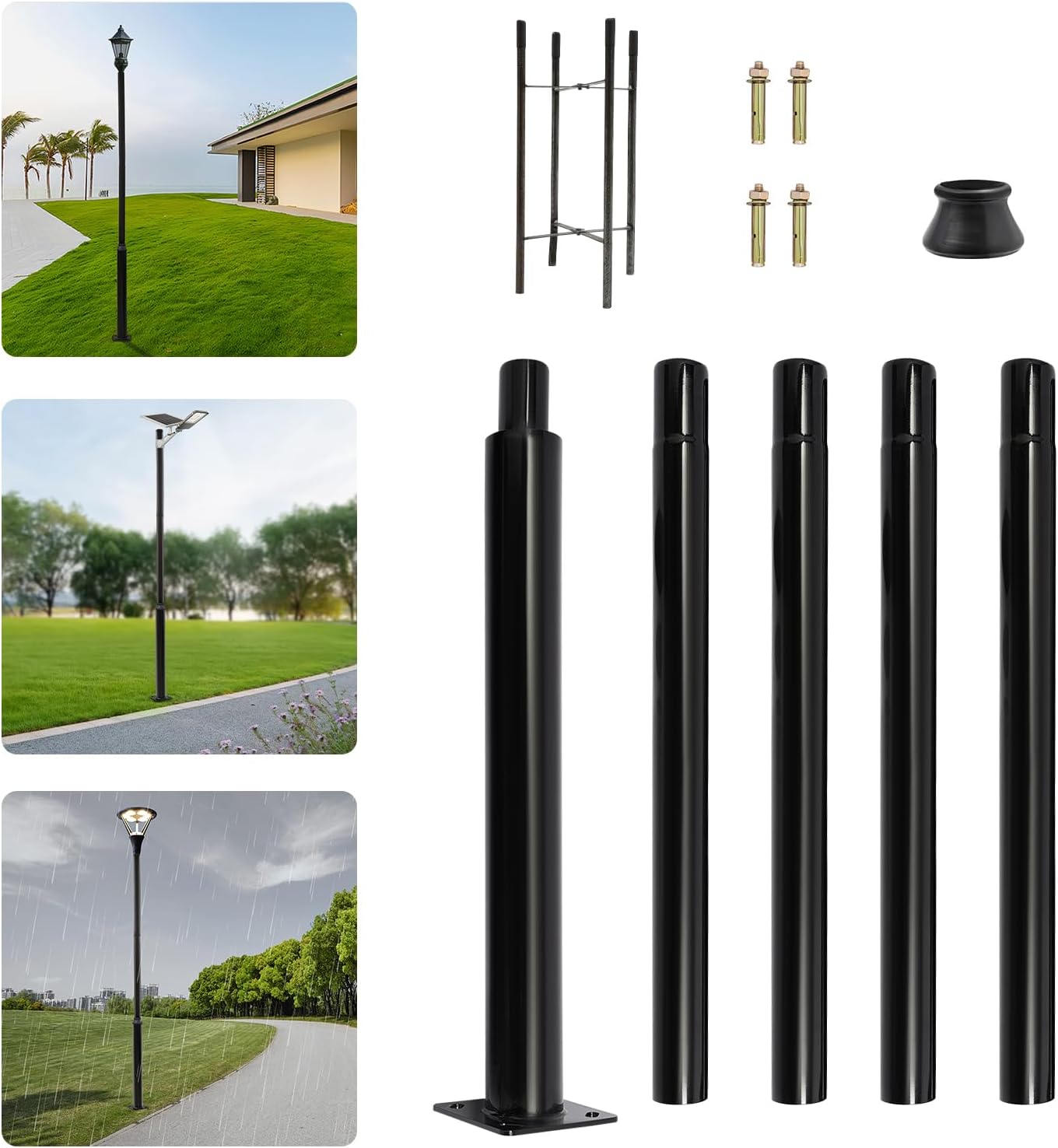 16.4Ft Tall Outdoor Split Street Lamp Post, Black Galvanized Street Lamp Post, Heavy Duty Street Light Poles for Outside Lights Exterior Backyard Camera Porch Parking Lot (16.4Ft 114+76mm)