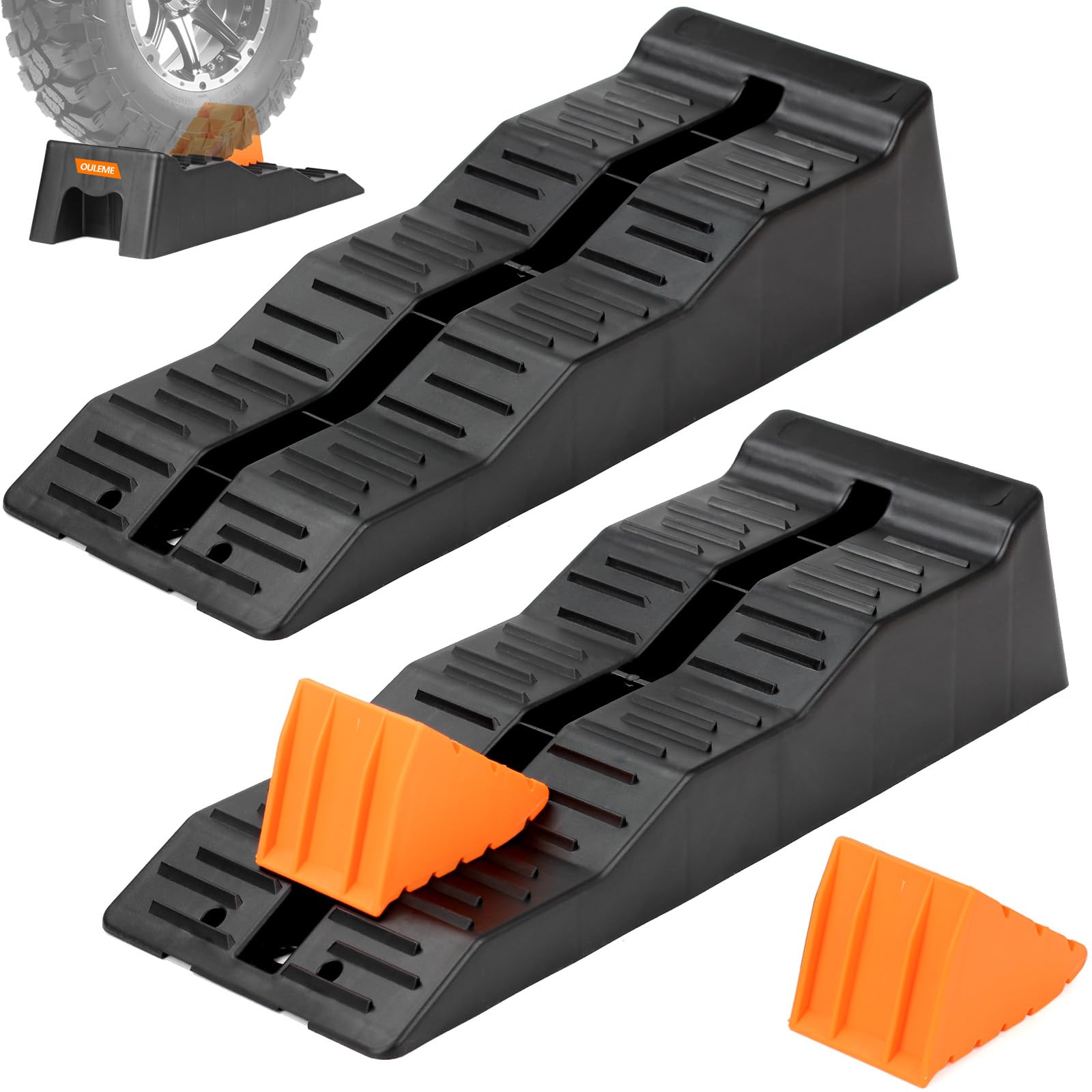 OULEME Cunei di accesso per camper [confezione da 2] Stabili con blocco con carta, Cunei antiscivolo per roulotte, camper e rimorchio (<5t)