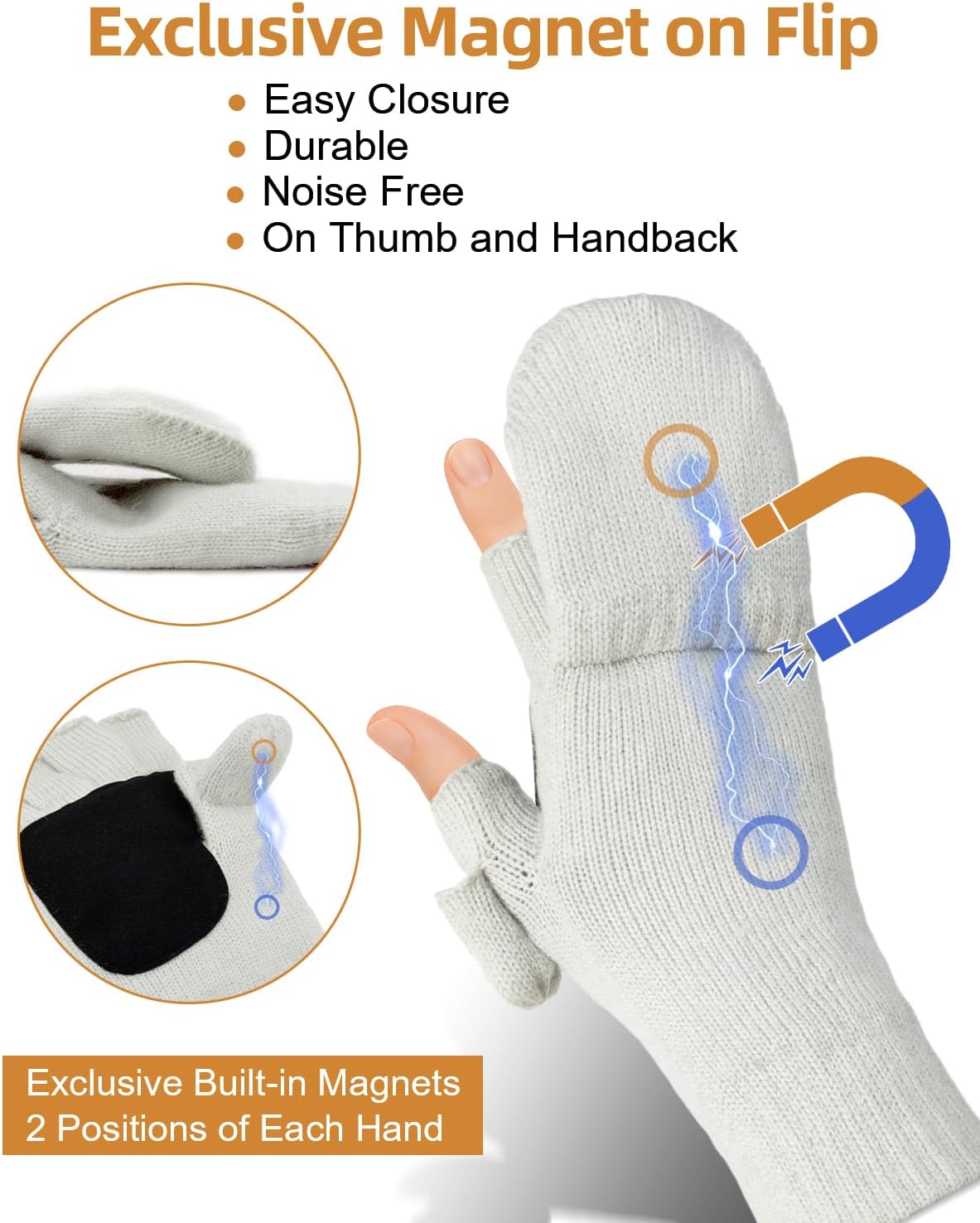 Convertible Flip Winter Fingerless Glove for Men Women, Mittens with Flip Thumbtop & Magnetic Button Closure Gift - Image 2