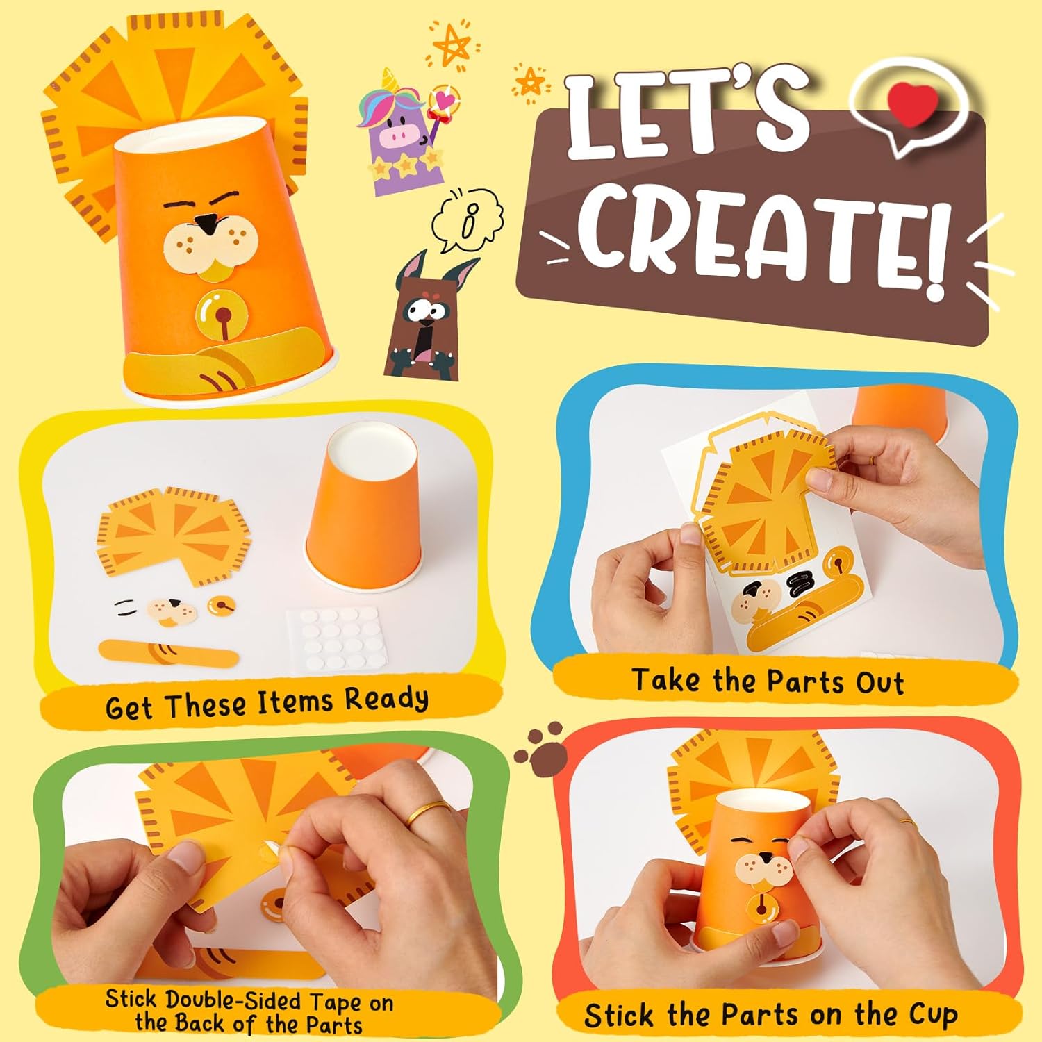 TUZT 12 Pack Arts and Crafts for Kids, Toddler Paper Cup Craft Kit with 12 Cute Cartoon Animal Projects, DIY Gifts Birthday Party Fun Preschool Classroom Activity for Girls & Boys Ages 3-8 8-12