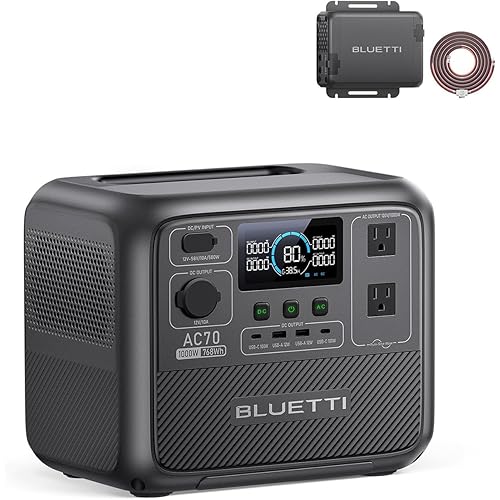 BLUETTI AC70 Solar Generator with Charger 1 (Ships Separately), 768Wh LFP Backup, 560W Alternator, DC-DC Charger for Portable Power Station, 2H Full Charge via Car, for Road Trips, Off-grid Use
