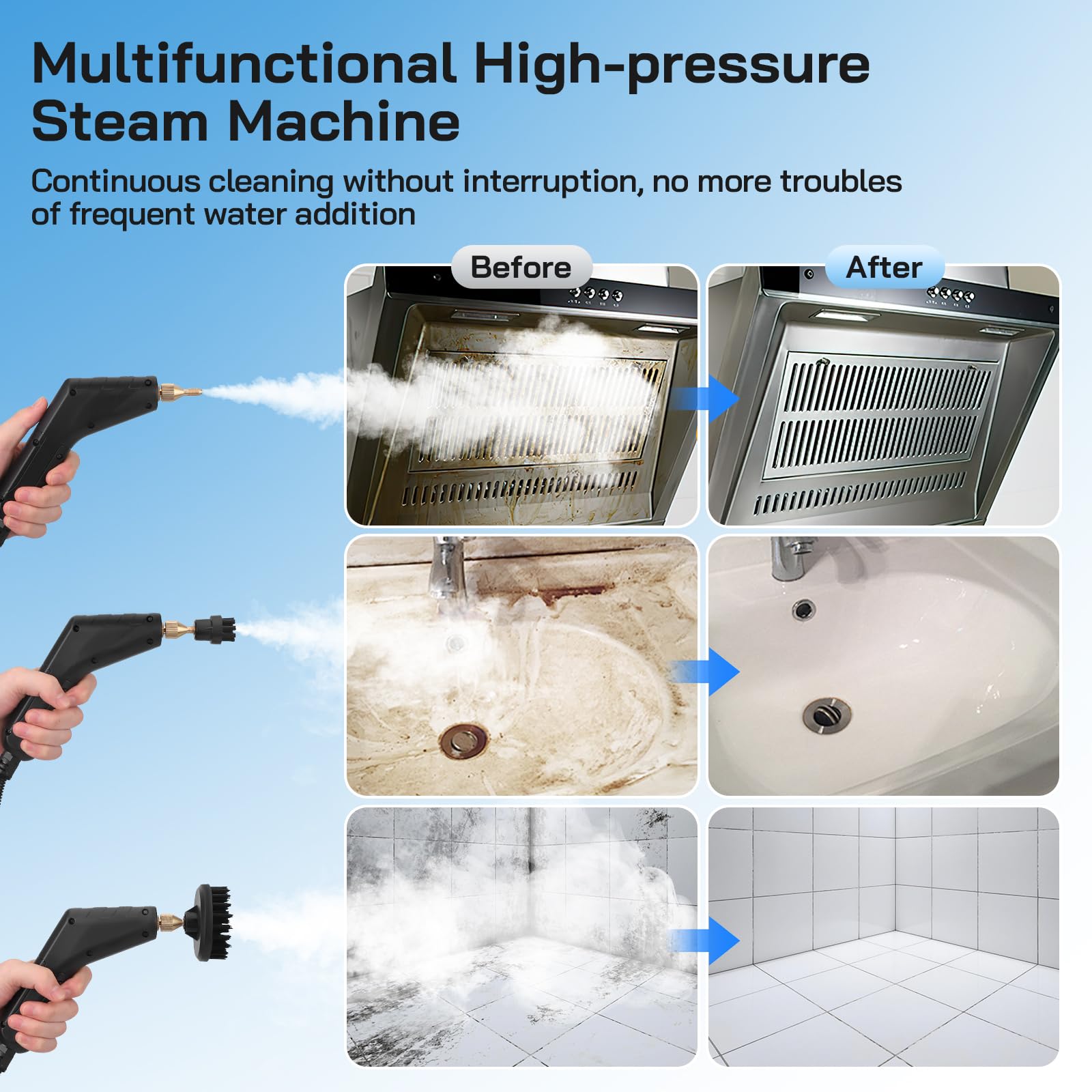 Nettoyeur Vapeur Portable 1500W - Grand Réservoir 1200ml, 7 Accessoires, Multi-Surfaces