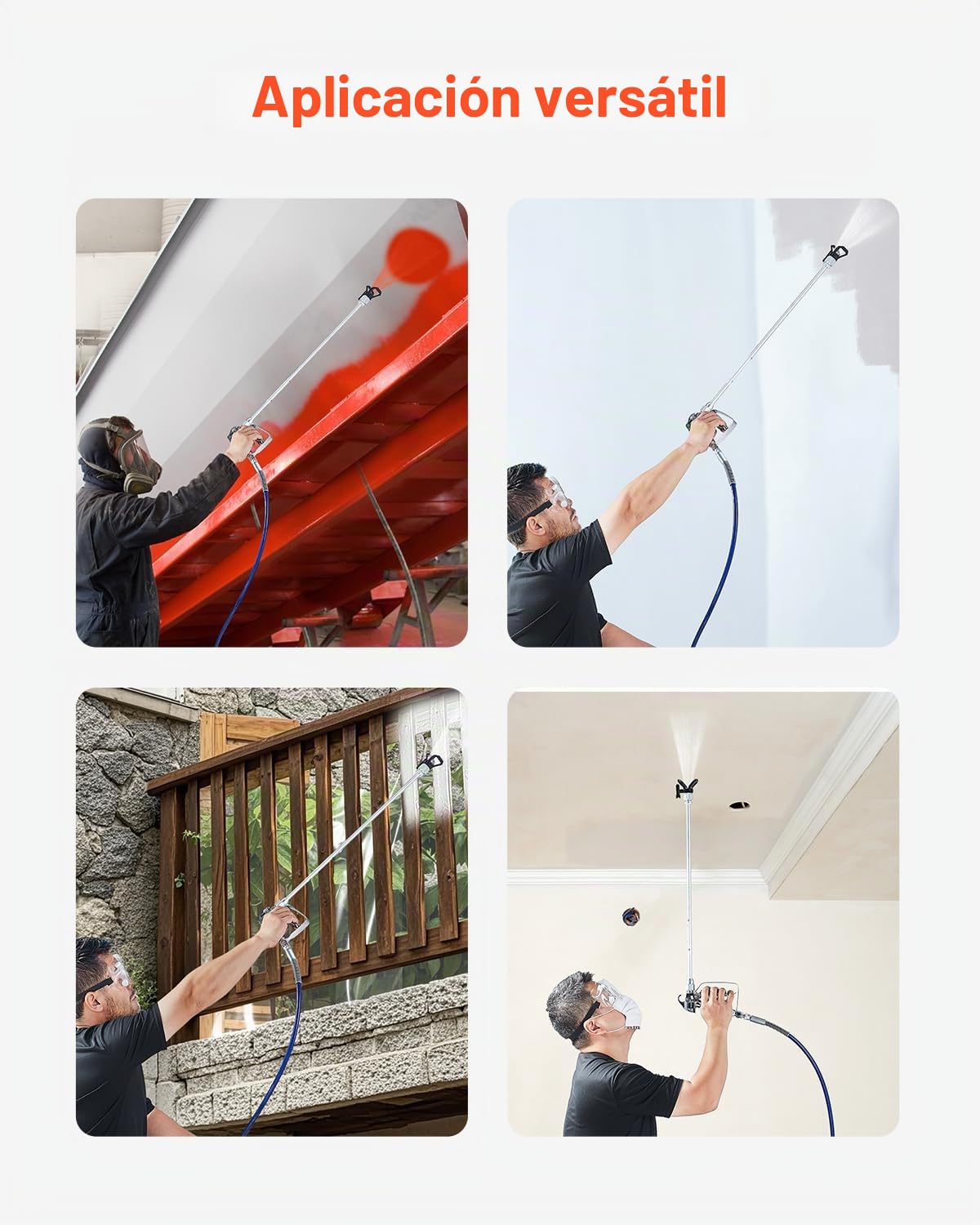 VEVOR Kit de Manguera y Pistola Pulverizadora de Pintura sin Aire de 3600 PSI con 5 Puntas, Kit de Pistola Pulverizadora Sin Aire con Junta Giratoria con Filtros, Manguera y Varillas de Extensión