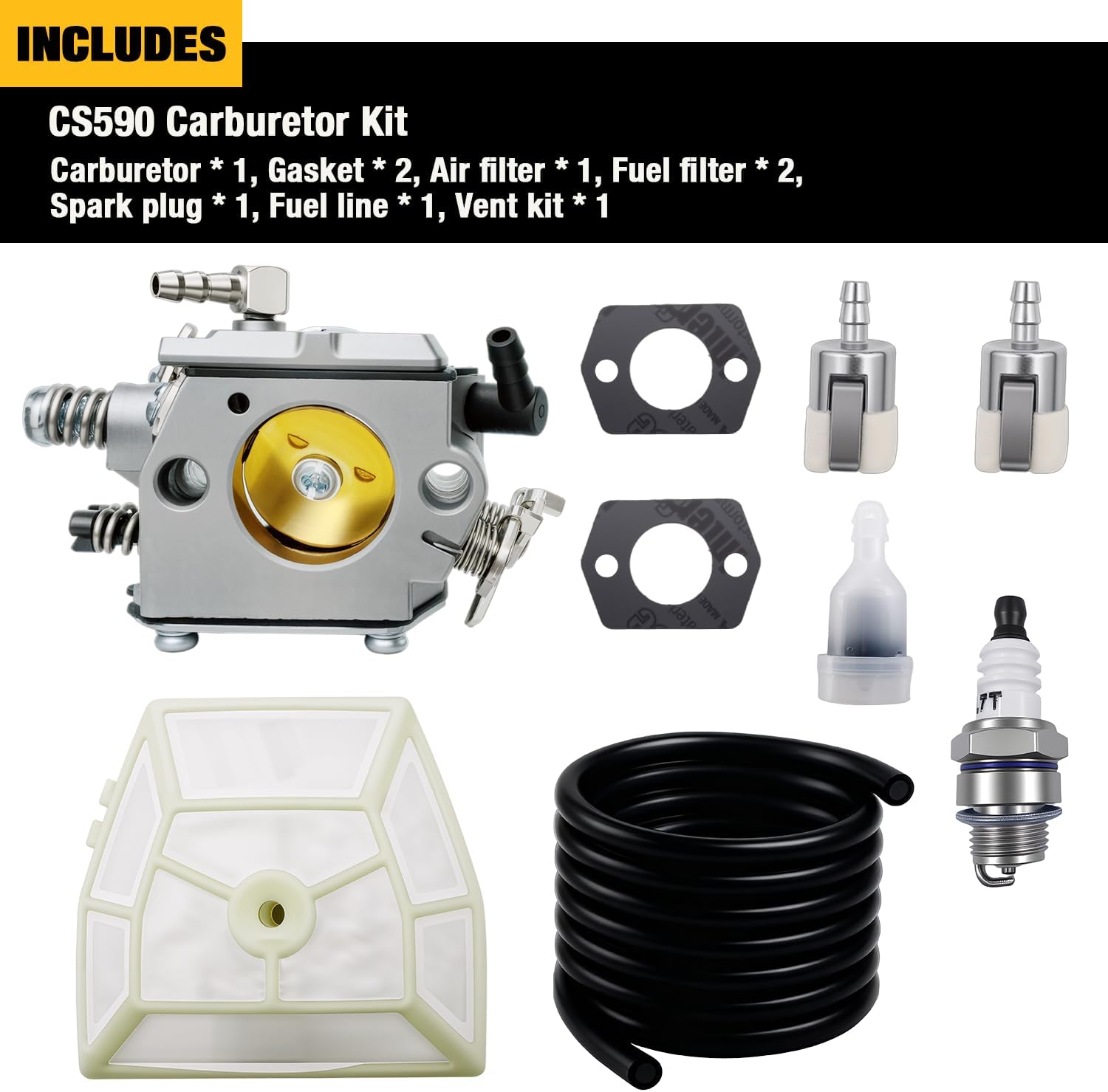 Carburetor Kit A021001662 Compatible with Shindaiwa 591 and ECHO CS-590 CS-600P Chainsaws Replace OEM A021001661 A021001660 with Air Filter Fuel Filter Spark Plug and Vent Kit