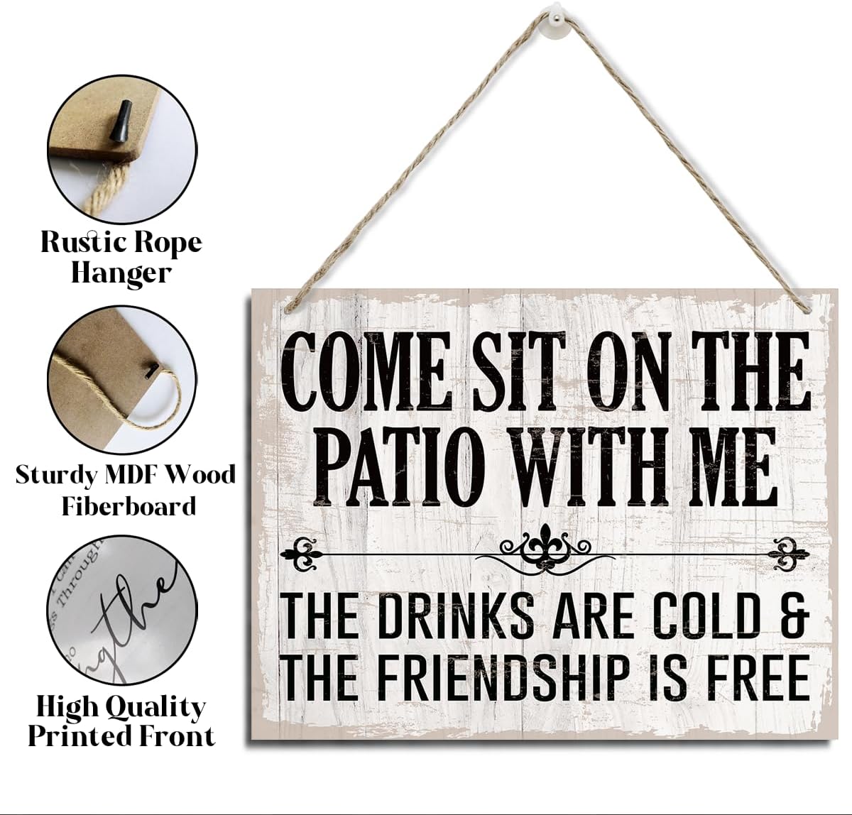 Patio Garden Decor, Come Sit on the Patio Sign, Rustic Hanging Wood Plaque Sign, Funny Drinking Signs, Outdoor Patio Decor Signs, Farmhouse Wood Bar Decor, New Home Decoration image 3