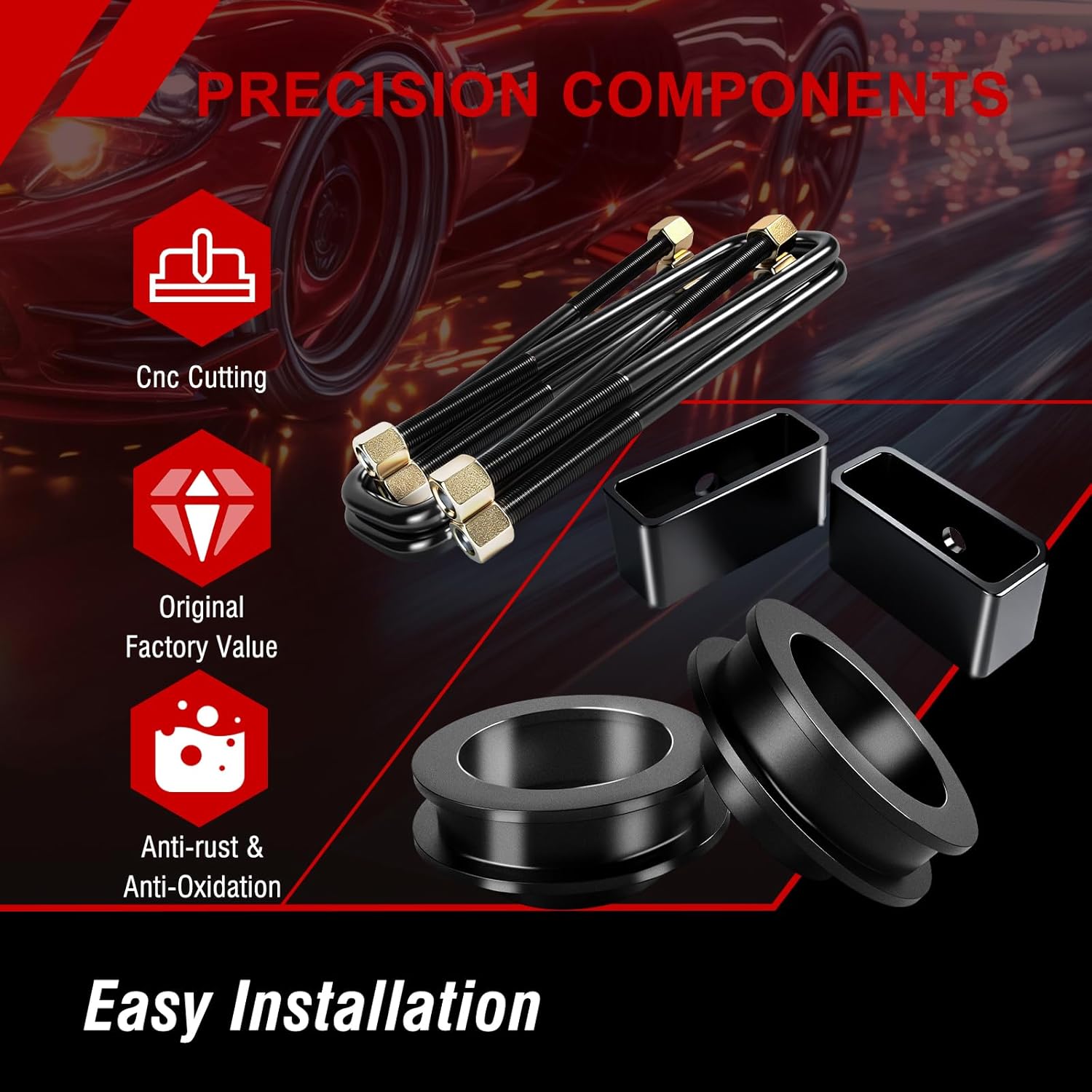 3"F+2"R Leveling Lift Kit Compatible with 1999-2006 Chevy Silverado 1500 GMC Sierra 1500, 3in Front Lift Spacer and 2in Rear Lift Block for Silverado Sierra 1500 Classic 2007, Level Lift Kits