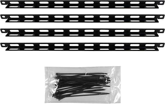 ECHOGEAR Rack Cable Management Tie Bar Kit - Includes 4X 1U Tie Bars, 24 Zip Ties, 8 Cage Nuts, 8 Screws - Works with 19" Open Frame Racks & Enclosures