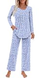 Women's Pajama Set 2 Piece Lounge Outfits Soft Sleepwear Fall Long Sleeve Long Pant With Pockets Ladies Pjs S-3XL